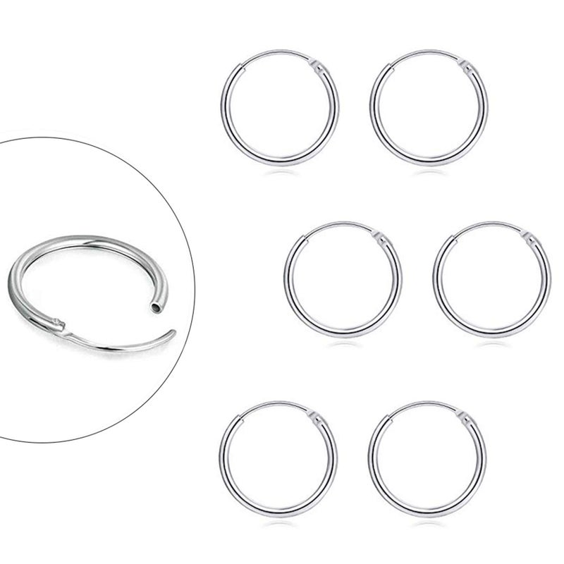 EPIRORA Sterling Silver Hoop Earrings for Women Men, Hypoallergenic Cartilage Earring Endless Small Hoop Earrings Set, 3 Pairs of 925 Sterling Silver Tragus Earrings Nose Lip Rings (12mmx3) - Image 1